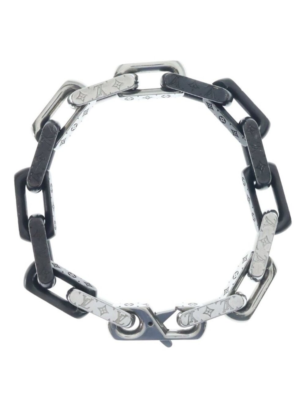 Louis Vuitton Collier Monogram Chain Bracelet Black Silver
